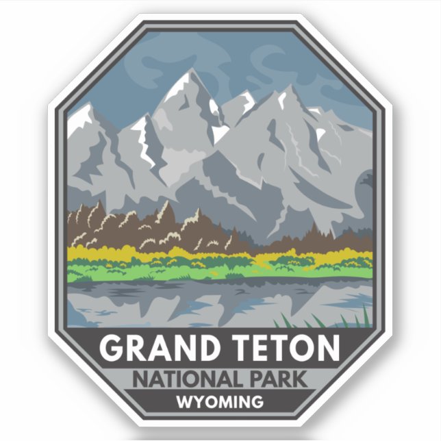 Pegatina Parque nacional del Gran Tetón Vintage Wyoming (Anverso)