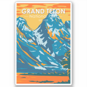 Pegatina Parque nacional del Gran Tetón Vintage Wyoming
