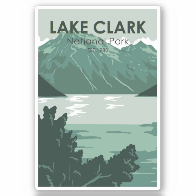 Pegatina Parque nacional del Lago Clark Alaska Vintage (Anverso)