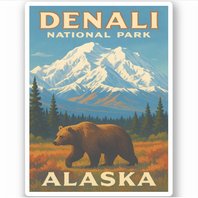 Pegatina Parque nacional Denali Alaska (Anverso)