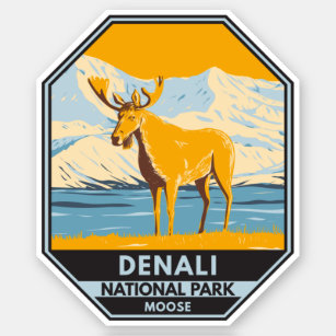 Pegatina Parque nacional Denali Alaska Moose Vintage