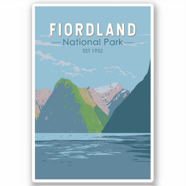 Pegatina Parque nacional Fiordland New Zealand Travel Art (Anverso)