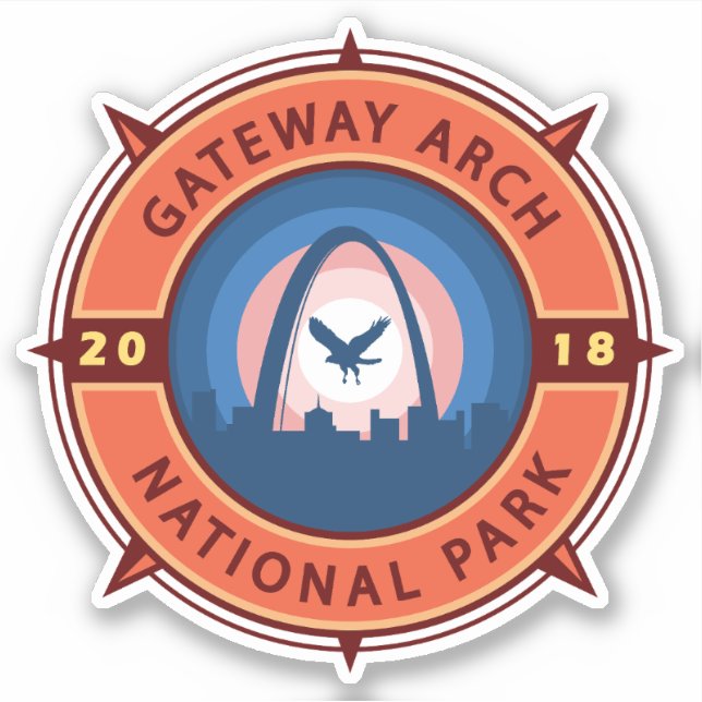 Pegatina Parque nacional Gateway Arch Compass Retro Emblem (Anverso)