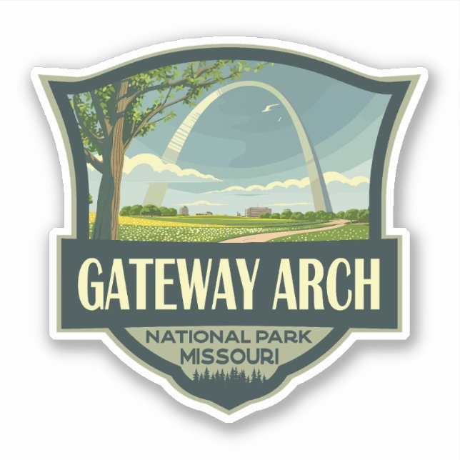 Pegatina Parque nacional Gateway Arch Ilustracion Arte Retr (Anverso)