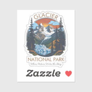 Pegatina Parque Nacional Glaciar Retro Montaña