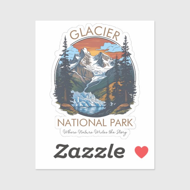 Pegatina Parque Nacional Glaciar Retro Montaña  (Hoja)