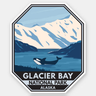 Pegatina Parque nacional Glacier Bay Alaska Orca Art Vintag