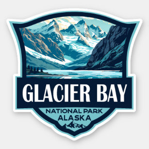 Pegatina Parque nacional Glacier Bay Ilustracion Retro