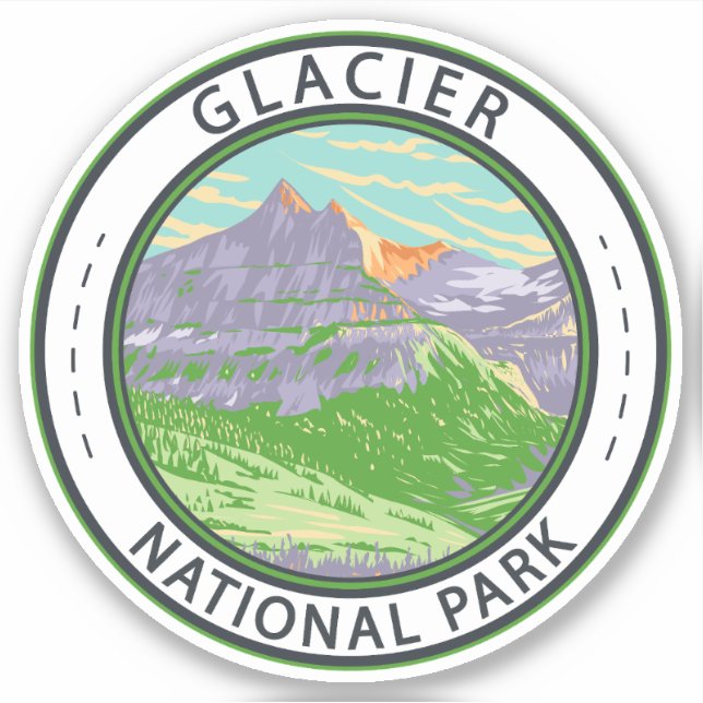 Pegatina Parque Nacional Glacier En La Insignia De La Prima (Anverso)