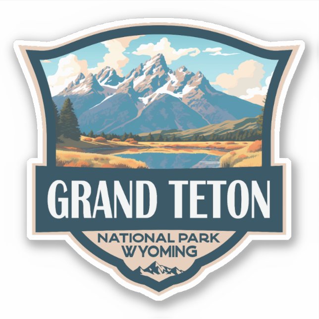 Pegatina Parque nacional Gran Teton Ilustracion Retro (Anverso)