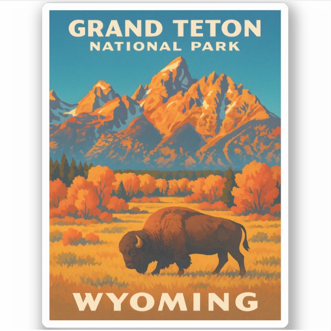 Pegatina Parque nacional Gran Teton Retro Vintage (Anverso)