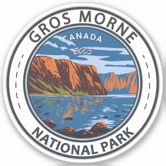 Pegatina Parque nacional Gros Morne Canadá Viaje Arte Vinta (Anverso)