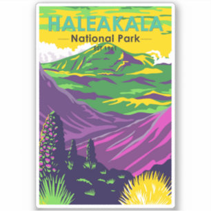 Pegatina Parque nacional Haleakala Retro Hawaii