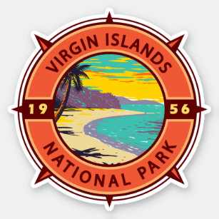 Pegatina Parque nacional Islas Vírgenes Compass Retro Emble