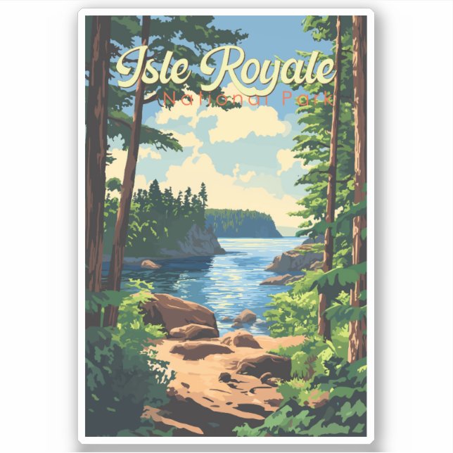 Pegatina Parque nacional Isle Royale Ilustracion Viajes Art (Anverso)
