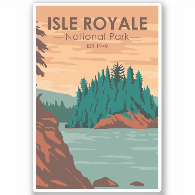 Pegatina Parque nacional Isle Royale Michigan Retro (Anverso)