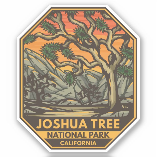 Pegatina Parque nacional Joshua Tree Sunset Retro Emblem (Anverso)