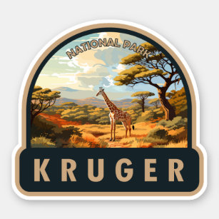 Pegatina Parque nacional Kruger Sudáfrica Giraffe Vintage