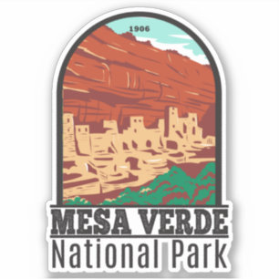Pegatina Parque nacional Mesa Verde Colorado Vintage colori