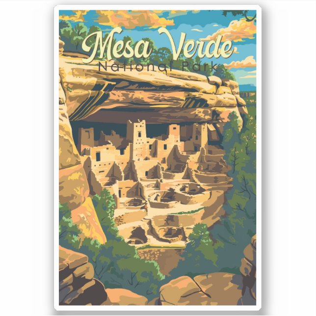 Pegatina Parque nacional Mesa Verde Ilustracion arte de via (Anverso)