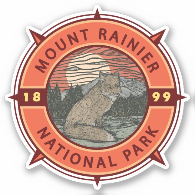 Pegatina Parque nacional Mount Rainier Compass Retro Red Fo (Anverso)