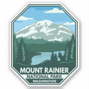 Pegatina Parque nacional Mount Rainier Emblema mínimo retro