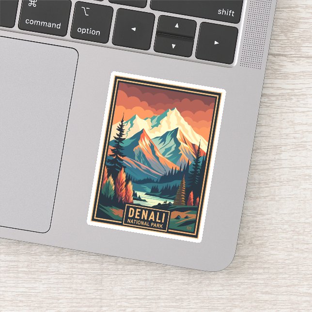 Pegatina Parque nacional Retro Denali (Detalle)