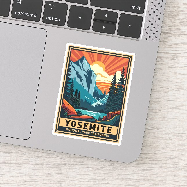 Pegatina Parque nacional Retro Yosemite, California (Detalle)