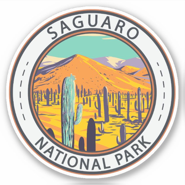 Pegatina Parque Nacional Saguaro Cacti En Insignia De Prima (Anverso)