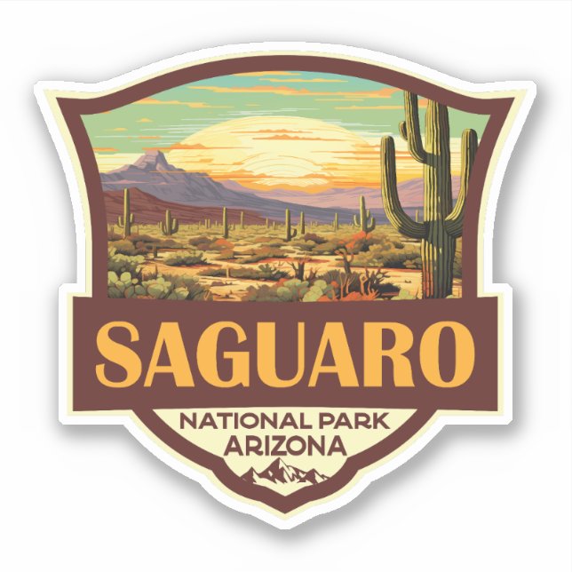 Pegatina Parque nacional Saguaro Ilustracion Retro (Anverso)