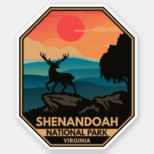 Pegatina Parque nacional Shenandoah Deer Minimal Retro Embl