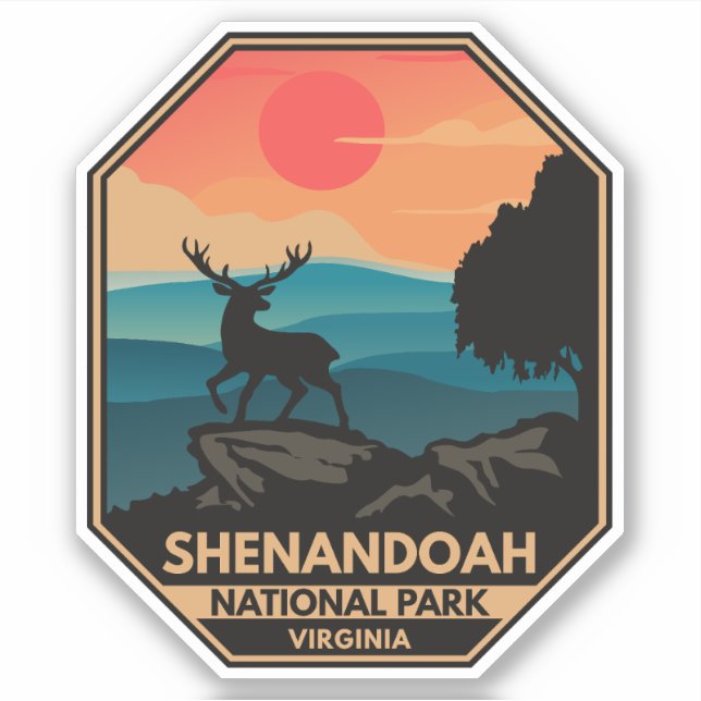 Pegatina Parque nacional Shenandoah Deer Minimal Retro Embl (Anverso)