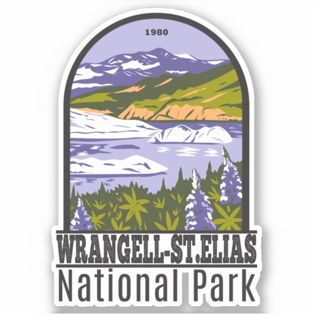 Pegatina Parque nacional Wrangell St Elias Lago Nizina Retr (Anverso)