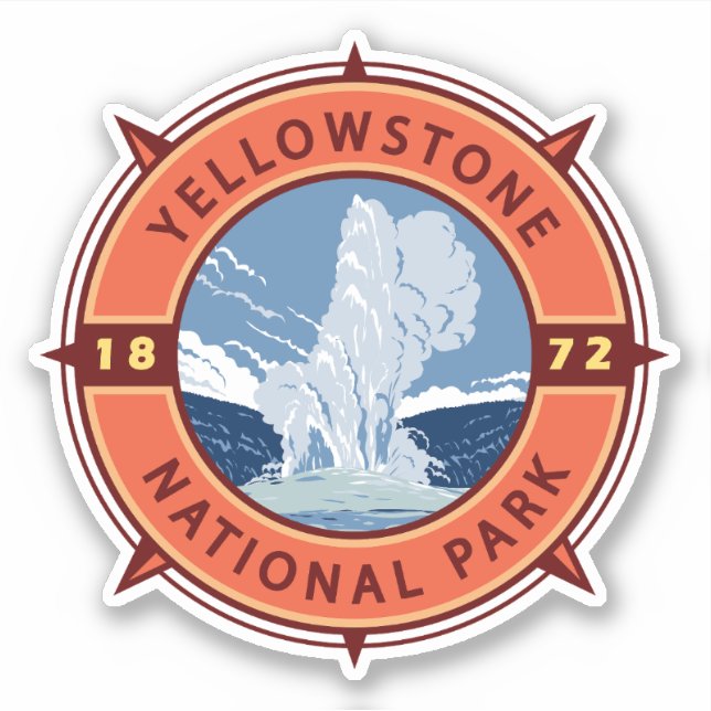Pegatina Parque nacional Yellowstone Compass Retro Emblem (Anverso)