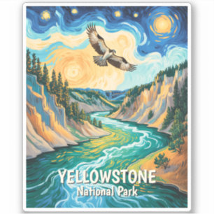 Pegatina Parque Nacional Yellowstone Río Ave Colorida Arte