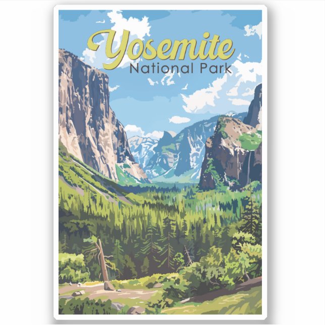 Pegatina Parque nacional Yosemite Arte de Viajes Ilustracio (Anverso)
