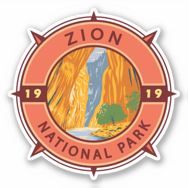 Pegatina Parque nacional Zion Compass Retro Emblem (Anverso)