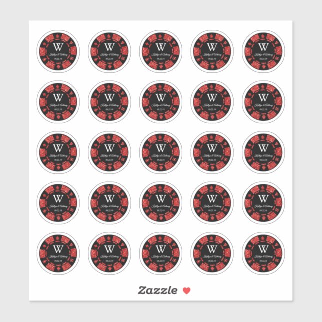 Pegatina Partido de la Boda del Casino de Chip del Purpurin (Hoja)