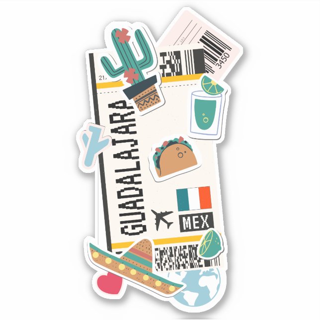 PEGATINA PASADO DE BOARDING GUADALAJARA MÉXICO (Anverso)