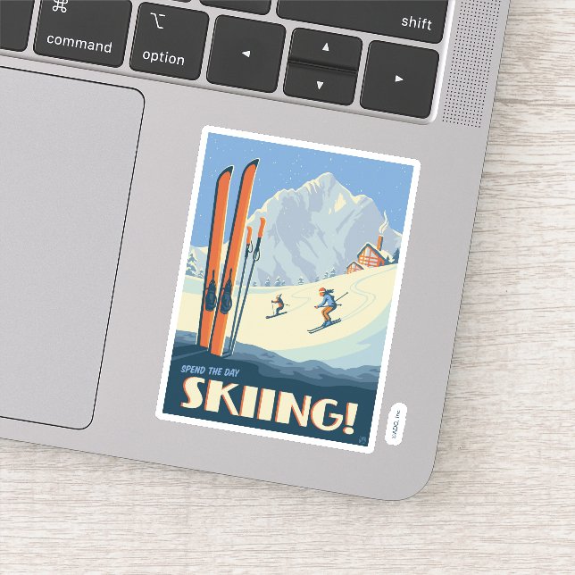 Pegatina Pasar el día esquiando la cosecha (Detalle)