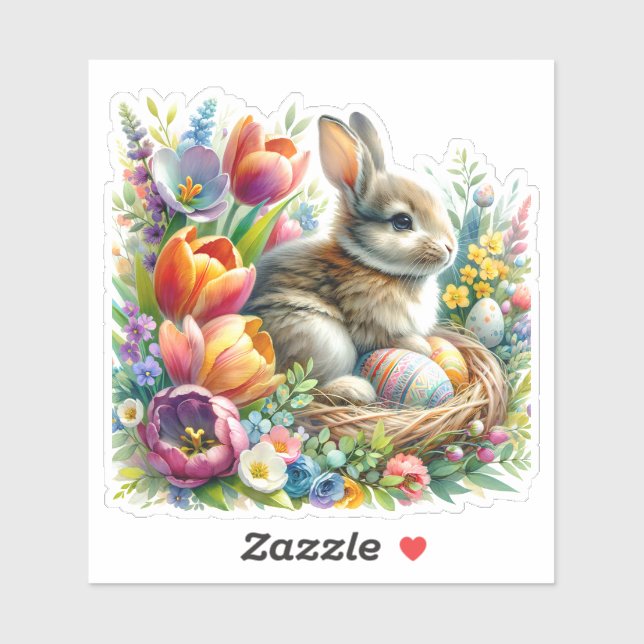 Pegatina Pascua Bunny Springtime Vacaciones alegres diverti (Hoja)