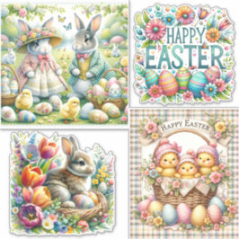 Pegatina Pascua Bunny Springtime Vacaciones alegres diverti