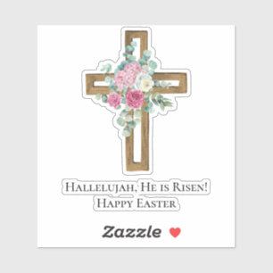 Pegatina Pascua Religioso Ha Resucitado Cruz de Madera Flor