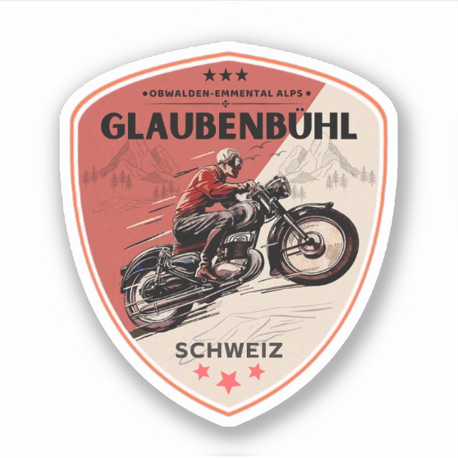 Pegatina Paseo de Glaubenbüelen en motocicleta por los alpe (Anverso)