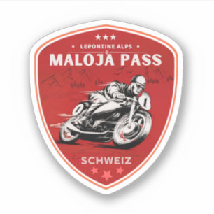 Pegatina Paseo de Maloja tour en moto por los Alpes suizos