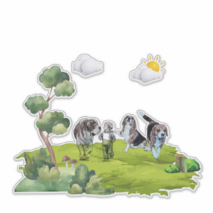 Pegatina Paseo del Perro - Aventura al Aire Libre de Niño y