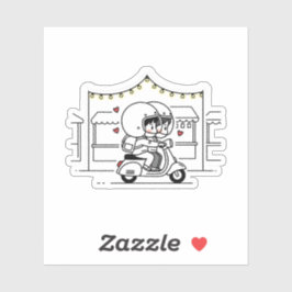 Pegatina Paseo en Scooter de Pareja Adorable | Amor de Viaj