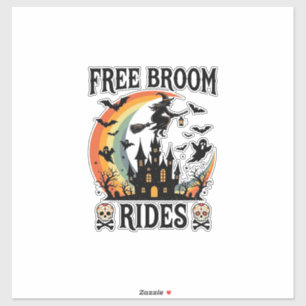 Pegatina Paseos en Escoba Gratis Halloween Bruja Castillo E