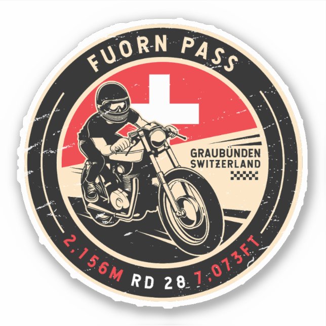 Pegatina Paso de Fuorn | Suiza | Motocicleta (Anverso)