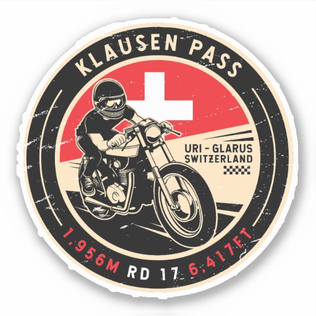 Pegatina Paso de Klausen | Suiza | Motocicleta (Anverso)
